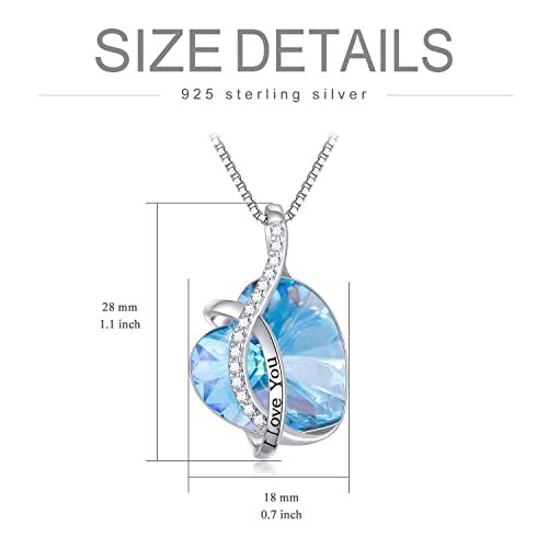 AOBOCO I Love You Sterling Silver 12 Birthstone Heart Pendant Necklace Embellished with Crystals from Austria, Mother's Day Anniversary Birthday Jewelry Christmas Gifts for Women Grandma Nana - color: D-March