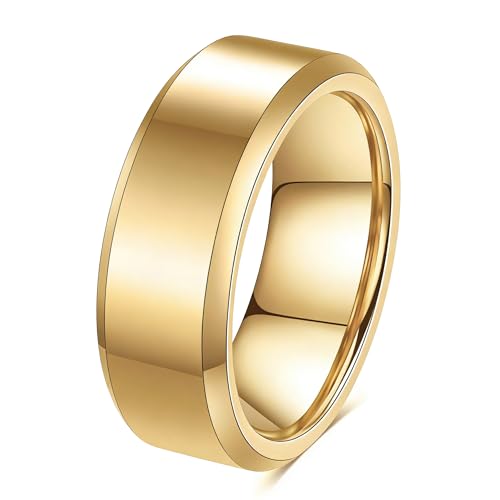 Stainless Steel Wedding Band Ring For Men Women | Sandblasted matte finish, 4mm/6mm/8mm widths, steel/black/gold-tone colors, everyday wear, wedding - color: Smooth-8mm-Gold
