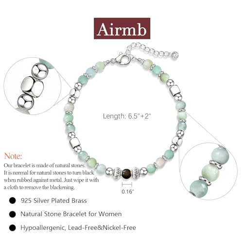Airmb Inspirational Gifts for Women Friend Birthday Bracelets for Women Dainty Moonstone Natural Stone Strand Bracelet 925 Silver Plated Beaded, Unique Gift for Friends Daughter Mom Sister Gifts Jewelry