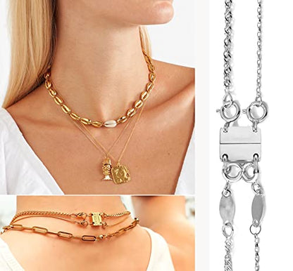 Dailyacc Layering Magnetic Necklace Clasp,18 K Gold and Silver Separator for Stackable Necklaces - color: 2PCS - 2 Silver 3 silver