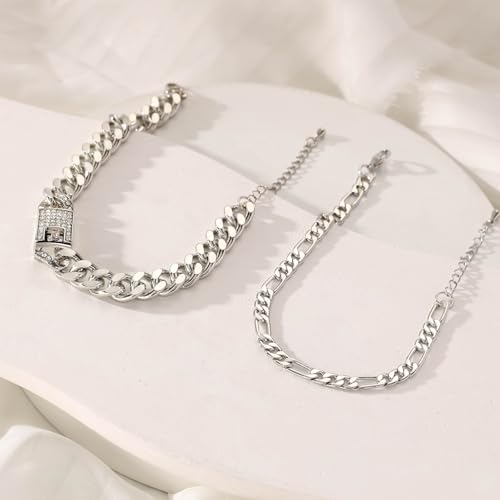 14K Gold Anklets for Women Waterproof Rhinestone Ankle Bracelet Layered Cuban Link Chain Diamond Anklet Beach Jewelry for Women - color: Style B-Silver Anklets