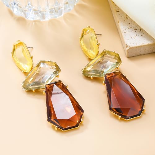 Acrylic Geometric Earrings Multilayer Resin Earrings Long Drop Dangle Earrings Acetate Tassel Earrings Long Pink Cute Jewelry Design for Women - color: Brown