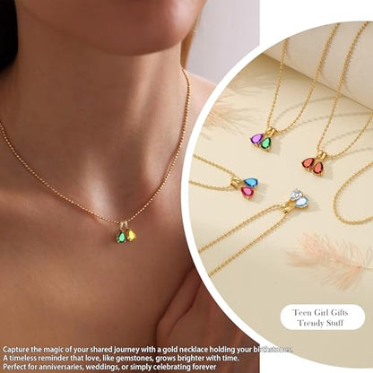 2026 Graduation Gifts Birthstone Necklace for Women Dainty Gold Necklace with 2 Birthstone Birthday Gift for Her Teen Girl Gift Trendy Stuff for Her Mom Daughter Girlfriend Friend Christmas Stocking Stuffers - color: 02-12 Feb & Dec, style: Water drop