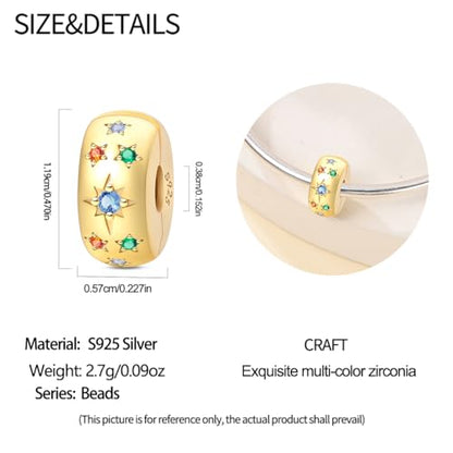 Gold Clip Stopper Charms for Pandora Bracelets Spacers Bead Charms Packs Jewelry Gift for Women - color: Colourful Starlight-2 Packs