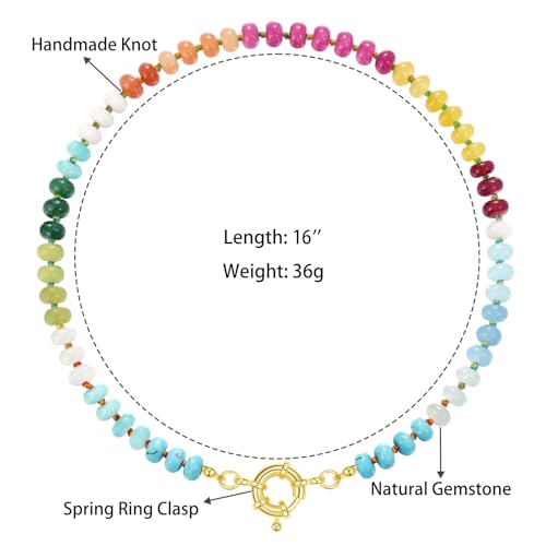 KissYan Beaded Gemstone Necklaces for Women | Colorful Bead Natural Stone Choker with 14K Gold Plated Spring Ring Clasp, Handmade Knot Jewelry for Summer Beach - color: L-Blue & Pink