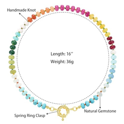 KissYan Beaded Gemstone Necklaces for Women | Colorful Bead Natural Stone Choker with 14K Gold Plated Spring Ring Clasp, Handmade Knot Jewelry for Summer Beach - color: L-Blue & Pink