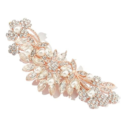 Hapibuy Rose Gold Crystal and Pearl Bridal Hair Clip Floral Hair Accessory Wedding Hair Comb For Women and Bride - color: Rose Gold-Hair Clip