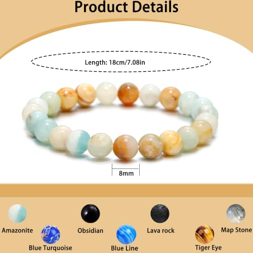 COLOYAN 7 Pcs 8mm Natural Stone Beaded Healing Crystal Bracelets for Women | Durable Handmade Stretch Bracelets, Multiple Styles,Semi-Precious Gemstones Reiki Spiritual Jewelry Gift Meditation Yoga - color: A