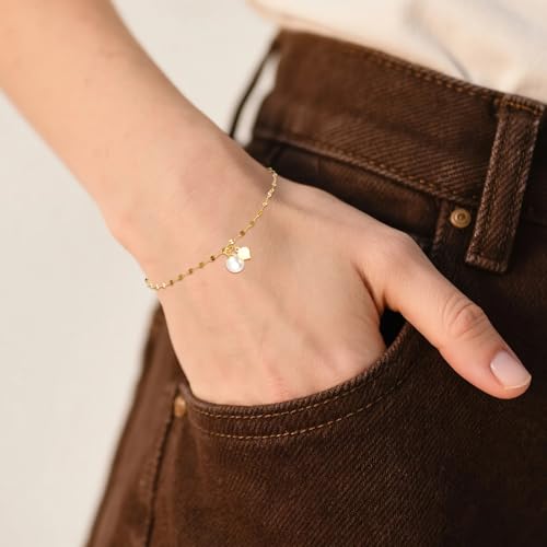 14K Gold Pearl Bracelet for Women,Lip Chain Pearls Link Bracelets Anniversary Christmas Mother’s Day Jewelry Gift for Mom Wife Her - style: style1-white pearl