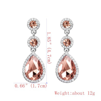 YINLI Elegant Wedding Bridal Crystal Tear Drop Dangle Earrings for Women - color: Orange,Silver