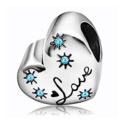 KunBead January-December Birthstone Footprint Heart Birthday Love Bead Charms Compatible with Pandora Bracelet for Mom Daughter Grandma Granddaughter - color: March