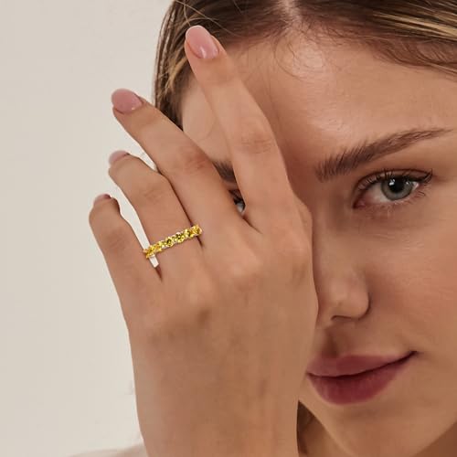 Birthstone Wedding Band Eternity Rings 925 Sterling Silver Rings Stackable Anniversary Engagement Rings Cubic Zirconia Inlaid Created Garnet/Amethyst/Sapphire Ring 7 Stone Ring, Size 6 to 10 - color: Citrine