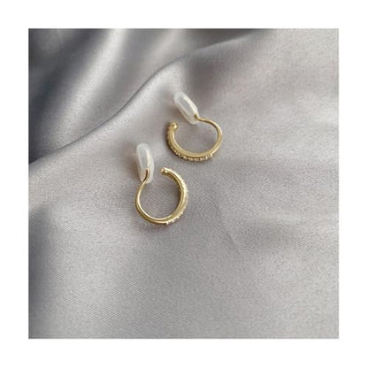 Clip On Earrings for Women 14K Gold Plated Hoop CZ Huggie Hoops Small Adjustable Non Pierced Fake Golden Earrings Invisible Hoop Clip On Earrings - color: 1 Pair Gold