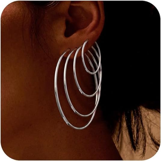 4/10 Pairs Stainless Steel Gold Silver Plated Hoop Earrings Hypoallergenic Dainty Big Small Hoops Earrings Set for Women - color: 4 Pairs Silver Plated Hoop Earrings Set