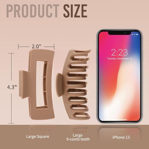 Light Brown Hair Clips for Women - 8 Pack 4.3 Inch Large Hair Claw Clips for Women Thin Thick Curly Hair, Big Matte Banana Clips,Strong Hold jaw clips - color: Light Brown