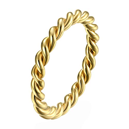 Women's Stainless Steel 1.1mm Rope Thin Wedding Ring Silver Rose Gold Plated Size 4 to 9 - color: 3mm, Gold