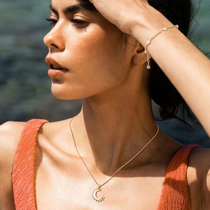 MTMY Gold Moon Pendant Necklace for Women,14K Gold Plated Dainty Chain Crescent Moon Sun Star Necklace Jewelry - style: moon-mother of pearl