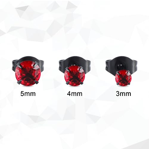12 Pairs 18K Gold Plated Surgical Stainless Steel Stud Earrings, Star Heart Square Stud Earring for Women, Cubic Zirconia Birthstone Stud Earrings Set - color: Black round 4mm