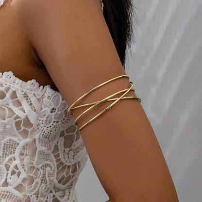 Harry and Henry Arm Cuff Gold Upper Arm Jewelry for Women Adjustable Open Cuff Bangle Bracelets Armband Jewelry Summer Outfits for Women 2026 - color: B:Gold multilayer open arm cuff bracelet