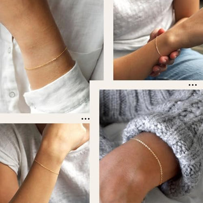 Solid 925 Sterling Silver Bracelets for Women, Dainty Interlocking Circles Cubic Zirconia Adjustable Chain Bracelet, Trendy Stackable Link Bracelets, Simple Cute Jewelry Gifts - color: Gold Cable Chain