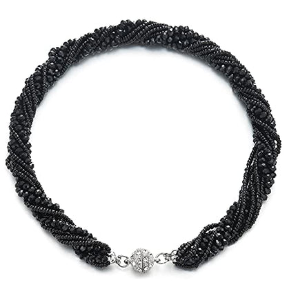 COOLSTEELANDBEYOND Multi-Layer Beads Crystal Braided Chain Choker Collar Magnetic Clasp,Statement Necklace, Bracelet - color: B1-Necklace Black Color