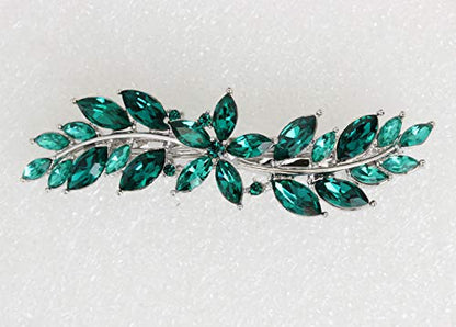 Faship Gorgeous Green Rhinestone Crystal Small Floral Hair Barrette Clip - color: Green