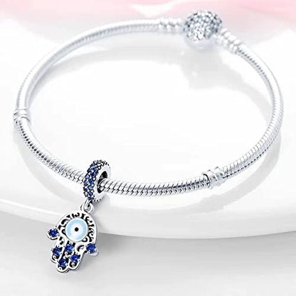 LNQOBU 925 Sterling Silver Charms for Bracelets Necklaces,5A Cubic Zirconias Evil Eye Dangle Beads Charms Jewelry Gift for Women (With one Spacer Beads Charms) - style: D-Evil eye Charm
