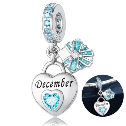 Love Heart Birthstone Dangle Charms Compatible with Pandora Bracelets | 925 Sterling Silver 5A Cubic Zirconia Mother's Day Christmas Birthday Birthstone Gifts Bead Charm Pendants Women Jewelry - color: December Dangle Birthstone Charms