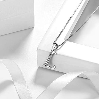 Aurora Tears Letter Necklace Initial 925 Sterling Silver Alphabet Pendant Crystal Name Gift Women Cubic Zirconia Jewelry - color: L