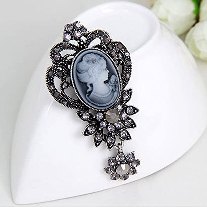 JJTZX Victorian Black Velvet Lace Choker Gothic Lady Cameo Necklace Gift for Her - style: Brooch 6-Silver