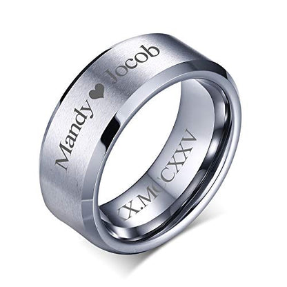 VNOX Customize Personalized 6MM/8MM Tungsten Carbide/Stainless Steel Simple Matte Brushed Finish Wedding Band Engagement Rings for Men Women,Size 5-14 - color: Silver-8mm-stainless-steel