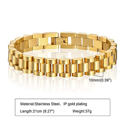 MPRAINBOW 2pcs 18K Gold Plated Chain Link Bracelet, Stainless Steel Crystal Friendship Bracelets Bangle,Watch Band Chains Wristband Jewelry with Adjust Tool - color: Gold-21cm