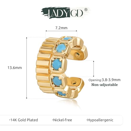 Ear Cuff Earrings for Women 14K Gold Plated Created Turquoise Cubic Zirconia Sparkling Boho Hollow Huggie Ear Cuffs Non Piercing | Clip On Cartilage | Single - color: Turquoise Block