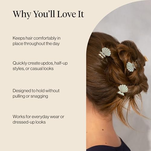 Kitsch Clam Shell Small Hair Clips - Elegant Gold and Pearlized Cream, 2pcs | Beach-Inspired Cute Metal Hair Clips For Women – Stylish, Strong Hold, Comfortable Wear – Daily Hair Accessories