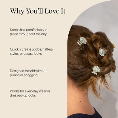 Kitsch Clam Shell Small Hair Clips - Elegant Gold and Pearlized Cream, 2pcs | Beach-Inspired Cute Metal Hair Clips For Women – Stylish, Strong Hold, Comfortable Wear – Daily Hair Accessories