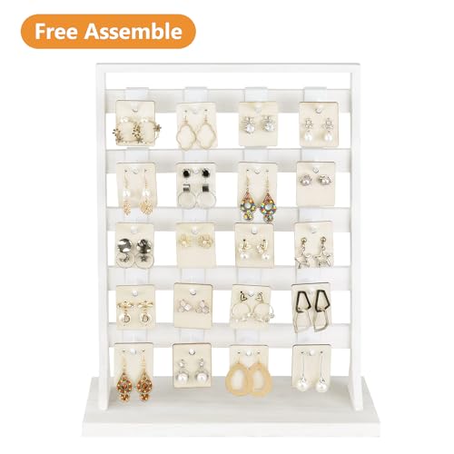 Ikee Design Wooden Jewelry Earring Display Rack, 20 Removable Metal Hooks | Wooden 5 Tiers Jewelry Display Rack with Hooks: Comes with 20 removable metal hooks for earrings, earring cards, bracelets. - color: e) Wash White w/White Hook, 2 Pieces