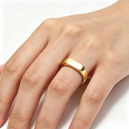 Square Signet Style Titanium Steel Classical Wedding Engagement Ring | Classical Simple Plain Wedding Engagement Statement Ring,Square Shape Signet Style Titanium steel Steel - color: Gold