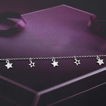 Vanbelle Sterling Silver Jewelry - Rhodium Plated 925 Stamp - Open and Close Hanging Star Charm Bracelet - Beautifully Handcrafted Bracelet for Women - 6.50" + 1" Extender