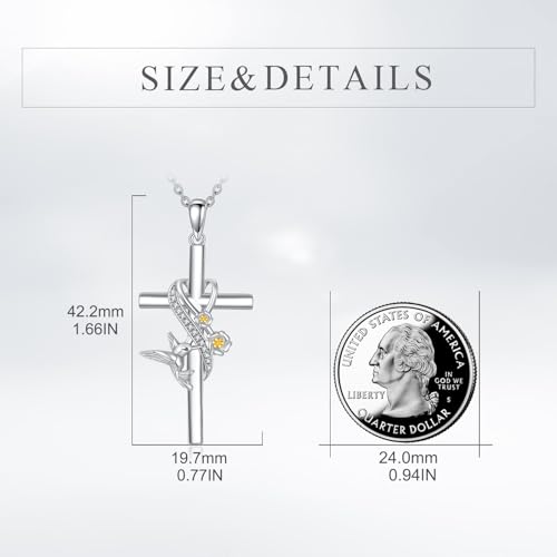 POPLYKE Cross Necklace for Women 925 Sterling Silver Cross Pendant Necklace Animal Jewelry Christmas Gifts for Women Mother Grandma - style: hummingbird-cross
