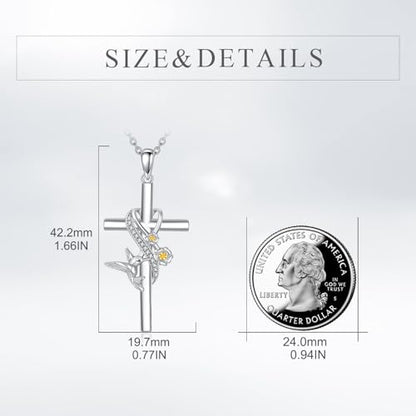 POPLYKE Cross Necklace for Women 925 Sterling Silver Cross Pendant Necklace Animal Jewelry Christmas Gifts for Women Mother Grandma - style: hummingbird-cross