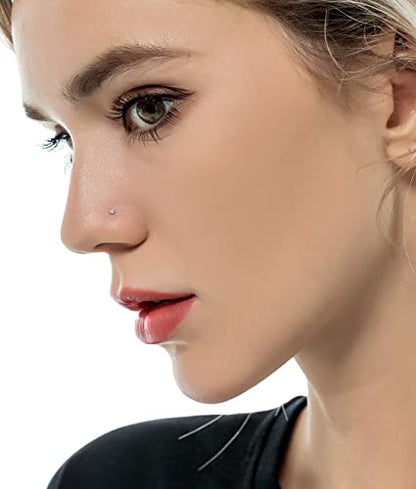 20G 10Pcs Stainless Steel L Screw Bone Shaped Nose Studs Rings Square Round CZ Nose Ring Labret Nose Piercing Jewelry for Men Women Silver Tone 1.5mm-2mm-2.5mm-3mm-3.5mm CZ - style: H:(10Pcs,Square+Round CZ)
