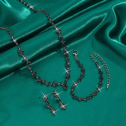 Prom Earrings Necklace Bracelet Set Elegant Crystal Rhinestone Necklace Earrings Bracelet Bridal Wedding Prom Dresses Costume Outfit Gold Jewelry Sets for Women - color: Black