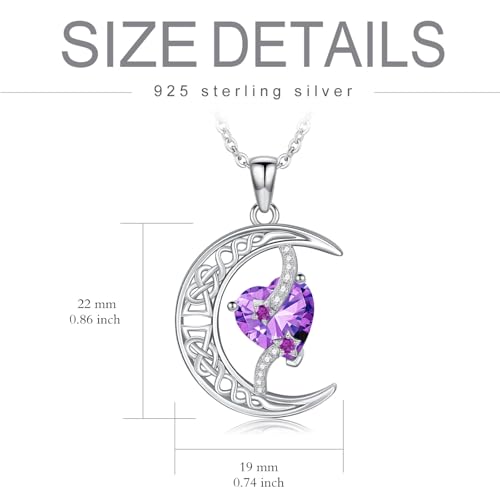 TOUPOP Moon and Star Birthstone Necklace for Women 925 Sterling Silver Celtic Moon Jewelry Birthday Mothers Day Gifts for Mom Wife Her - color: 02-February-Amethyst