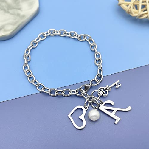 Initial A-Z Bracelets Gift for Women Girls Stainless Steel Chain Bracelet 26 Alphabet Jewelry Gifts for Birthday Anniversary Letter Bracelet Monogram Gifts for Sister Friend Girlfriends Mom 8.26 Inch - color: A