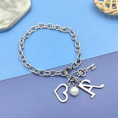 Initial A-Z Bracelets Gift for Women Girls Stainless Steel Chain Bracelet 26 Alphabet Jewelry Gifts for Birthday Anniversary Letter Bracelet Monogram Gifts for Sister Friend Girlfriends Mom 8.26 Inch - color: A