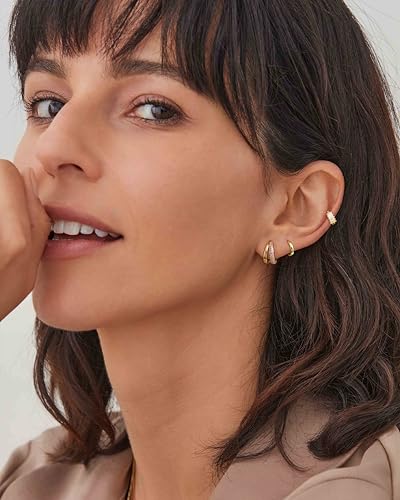 4Pairs Statement Gold Hoop Earrings for Women Trendy,Surgical Steel Gold Plated Hoop Hypoallergenic Earrings Set,Titanium Hoops Earring Stacks,CZ Cartilage Huggie Hoops Earring Gifts for Girlfriend - color: 3 Pairs hoop earrings -B
