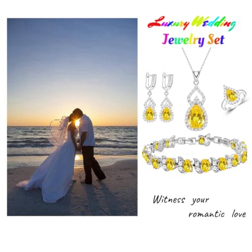 Wedding Jewelry Set for Women Gem Necklace Earrings Bracelet Luxury Jewelry Set Birthday Valentine's Day Mother's Day Christmas Prom Jewelry Gift - color: KKJ-4-Yellow