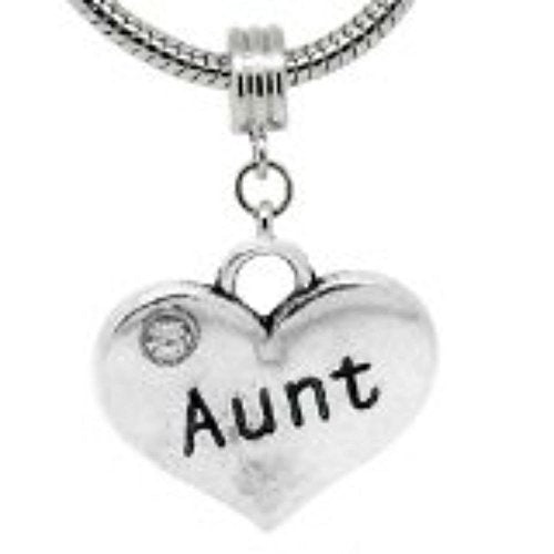 Sexy Sparkles Heart Charm – Fits Snake Chain Bracelets, Compatible with European, Biagi, and Chamilia, Ideal for Friendship and Family Jewelry (2 Pcs Mother Son) - style: Aunt