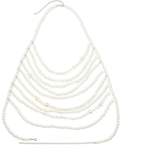 Pearl Body Chain Shoulder Necklace Pearl Top Bikini Pearls Shoulder Chains Bra Chain Jewelry for Women Rave Nightclub Party Body Accessories Sexy Bra Chain (9 line)