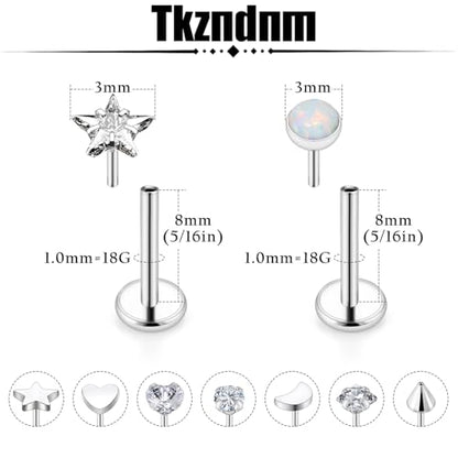 Threadless Noses Rings, Flat Back Earrings, 20/18/16g-Gauge 5/16in-Post 3mm-Top, Hypoallergenic Surgical Steel Medusa Lip Labret Cartilage Helix Tragus Conch Piercing Jewelry for Women Men - color: White, size: 18g*8mm